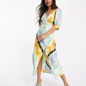 ASOS DESIGN belted midi tea dress in mixed floral print